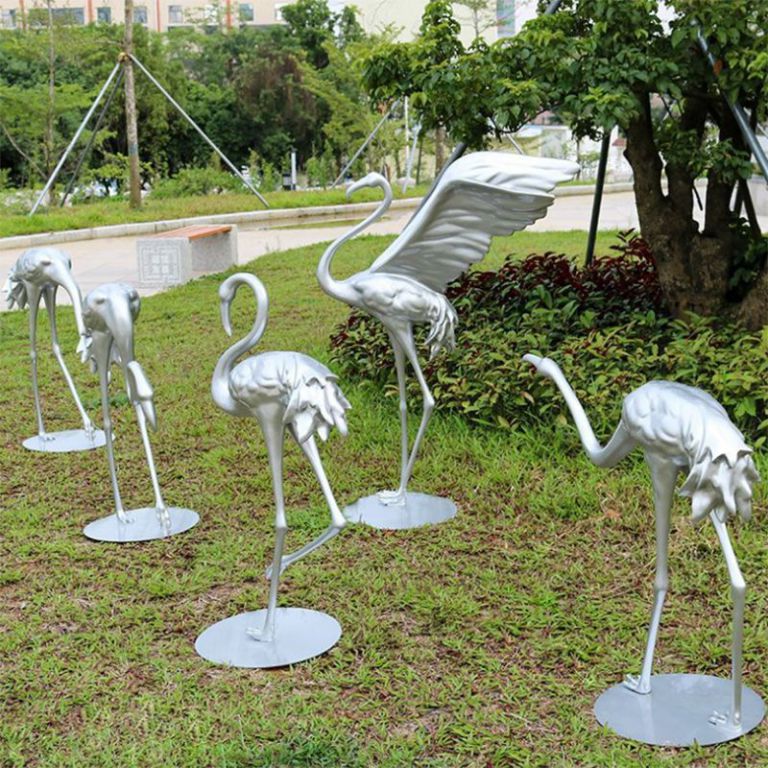 展厅不锈钢仿雕塑真动物仙鹤中式园艺庭院装饰火烈鸟户外水池景观 (4)