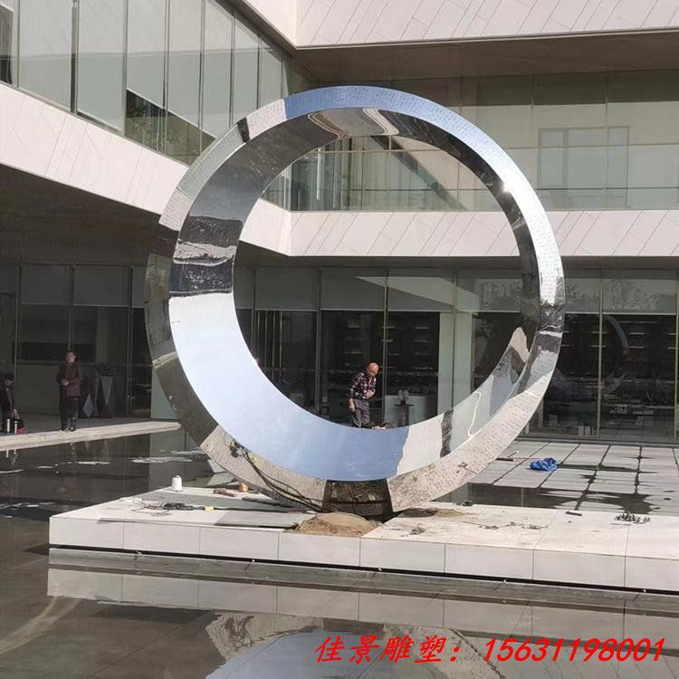 异形公园不锈钢圆环雕塑摆件 大型发光月亮加工 (1)
