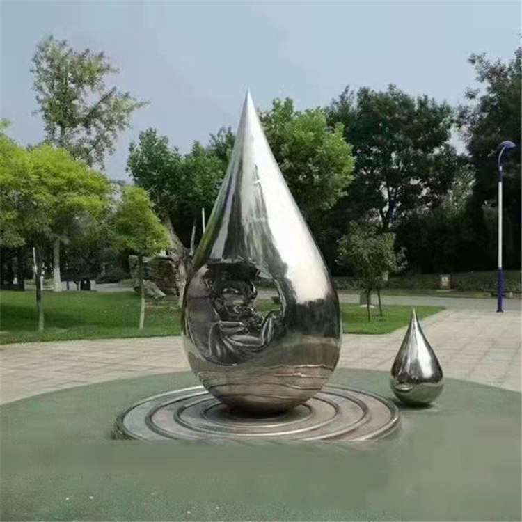 不锈钢水滴雕塑 浪花圆环摆件 大堂庭院水花小品 (2)