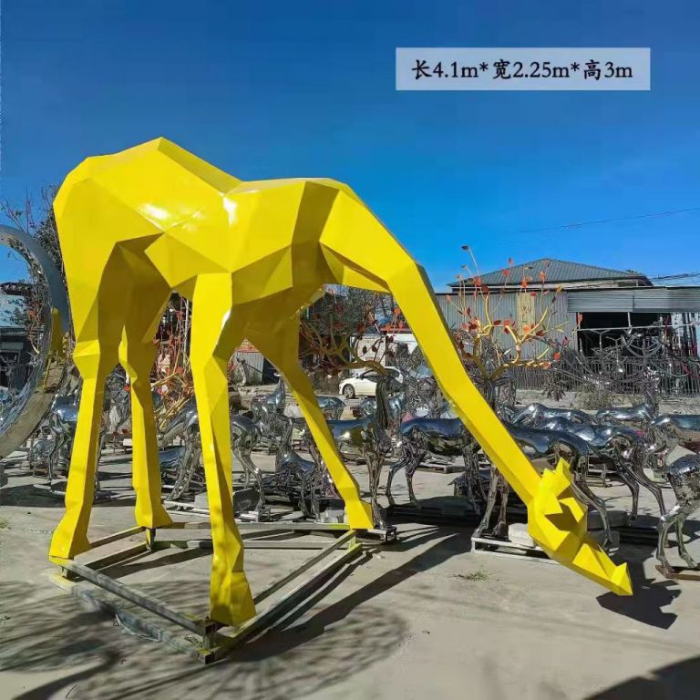 不锈钢几何长颈鹿雕塑公园大型动物雕塑 (1)