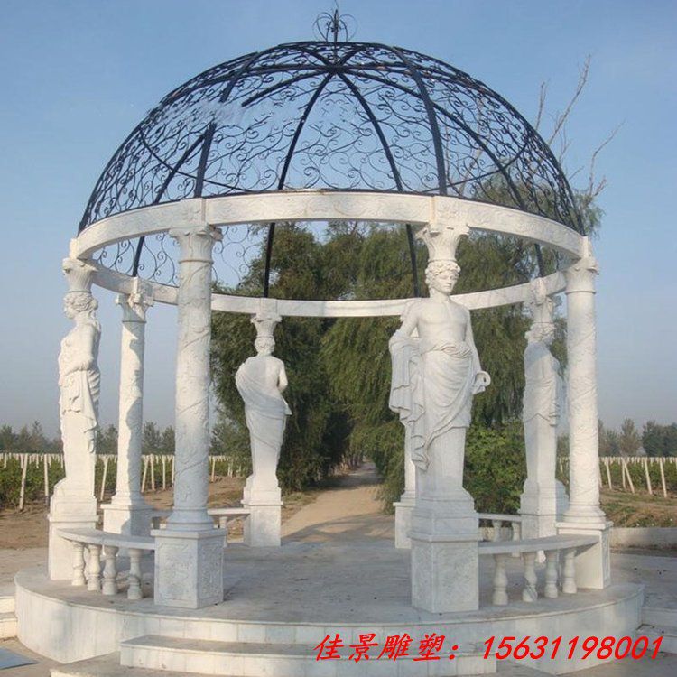 圆顶石凉亭 寺庙庭院石亭子 欧式大型石凉亭加工厂 (3)