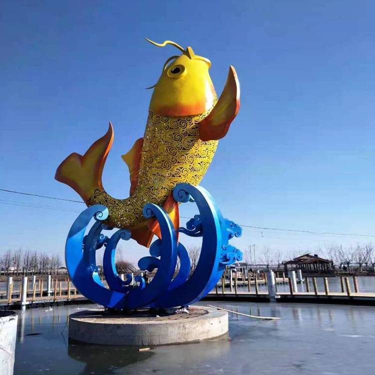广场大型不锈钢鲤鱼跃龙门雕塑公园小区金属锦鲤景观小品定制 (3)