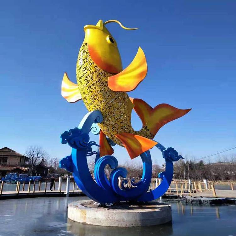 广场大型不锈钢鲤鱼跃龙门雕塑公园小区金属锦鲤景观小品定制 (2)