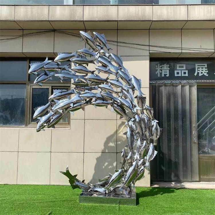 不锈钢鱼群雕塑小区售楼处金属镜面抽象鲤鱼水池景观小品摆件 (1)
