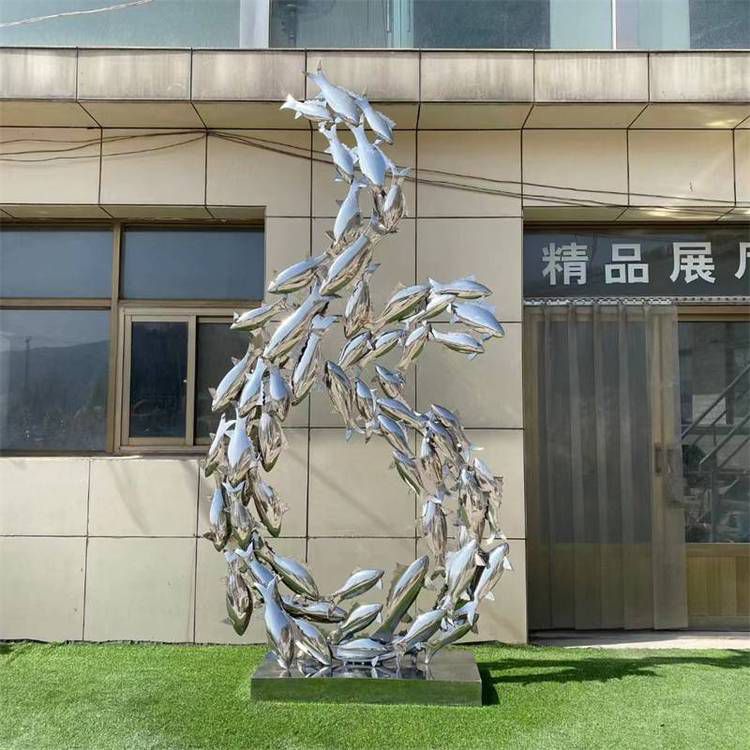 不锈钢鱼群雕塑小区售楼处金属镜面抽象鲤鱼水池景观小品摆件 (4)