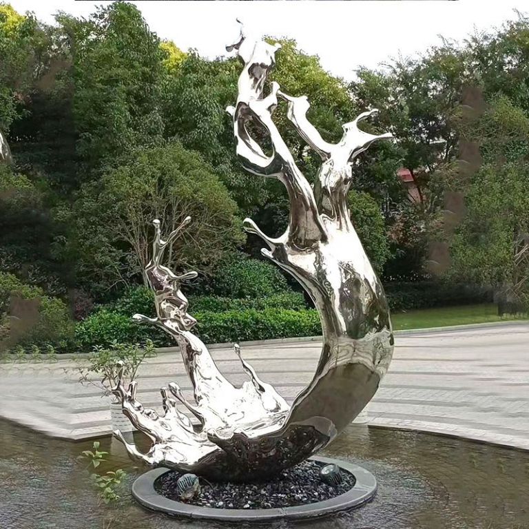 加工定制大型不锈钢浪花雕塑抽象镜面园林景观城市地标售楼处摆件 (4)