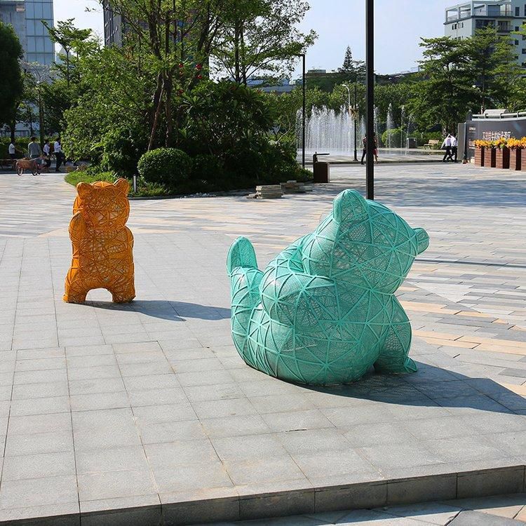 大型不锈钢广场雕塑 抽象几何切面网红熊 售楼处摆件 (5)