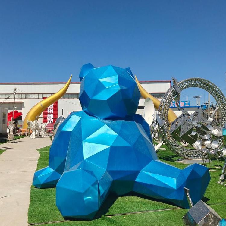 不锈钢网红熊雕塑 抽象几何切面熊摆件 (2)