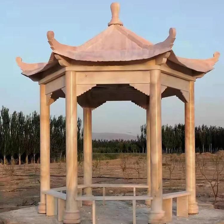 石雕凉亭 花岗岩晚霞红凉亭亭子 公园 大理石廊架 (2)