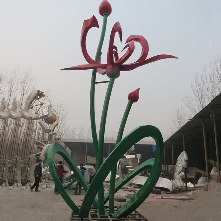 不锈钢荷花雕塑 广场景观落地摆件 抽象植物装饰不锈钢荷叶雕塑 (4)