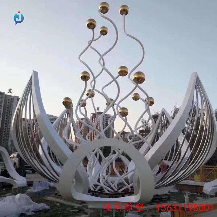 不锈钢镜面荷花雕塑 不锈钢仿真莲花雕塑 不锈钢镂空花朵雕塑 户外水景雕塑 (1)