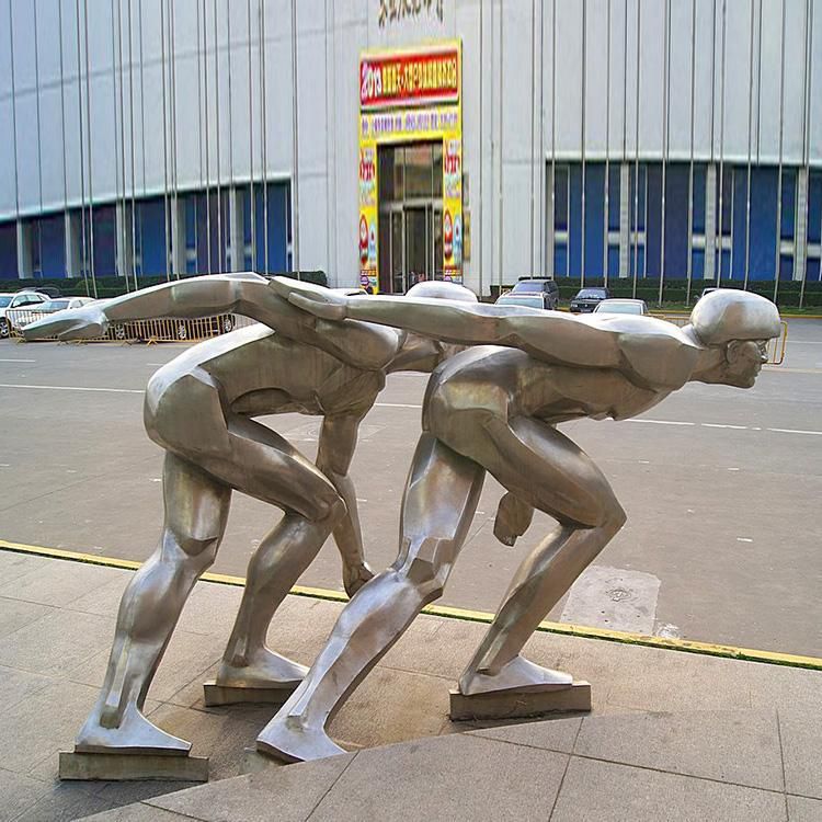 抽象丝带创意人物运动不锈钢雕塑 白钢几何面人物运动雕塑 (2)