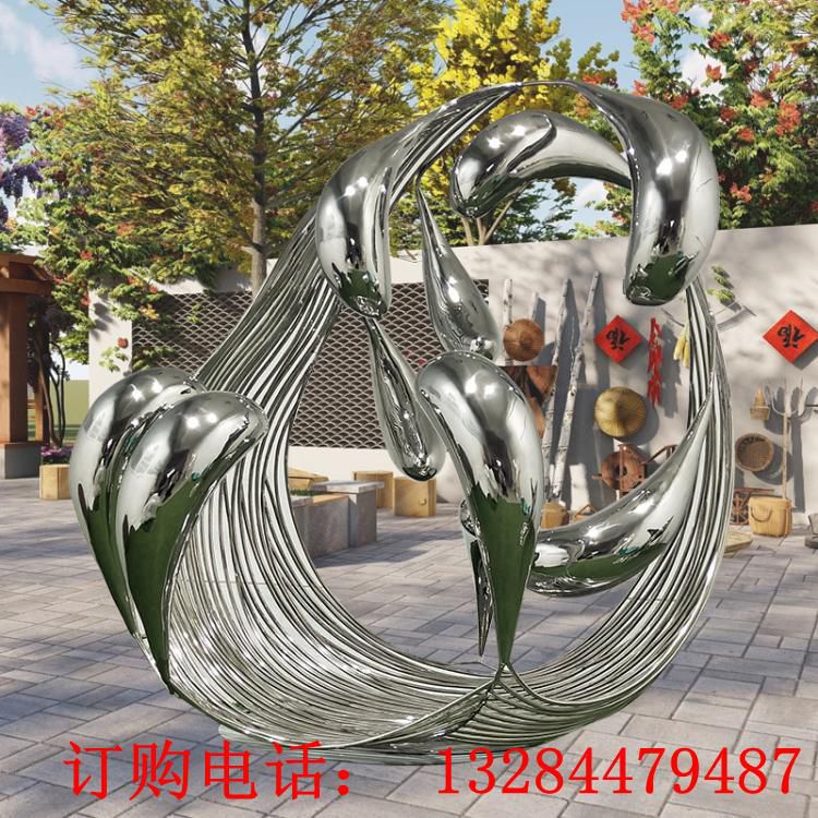 不锈钢镜面浪花雕塑