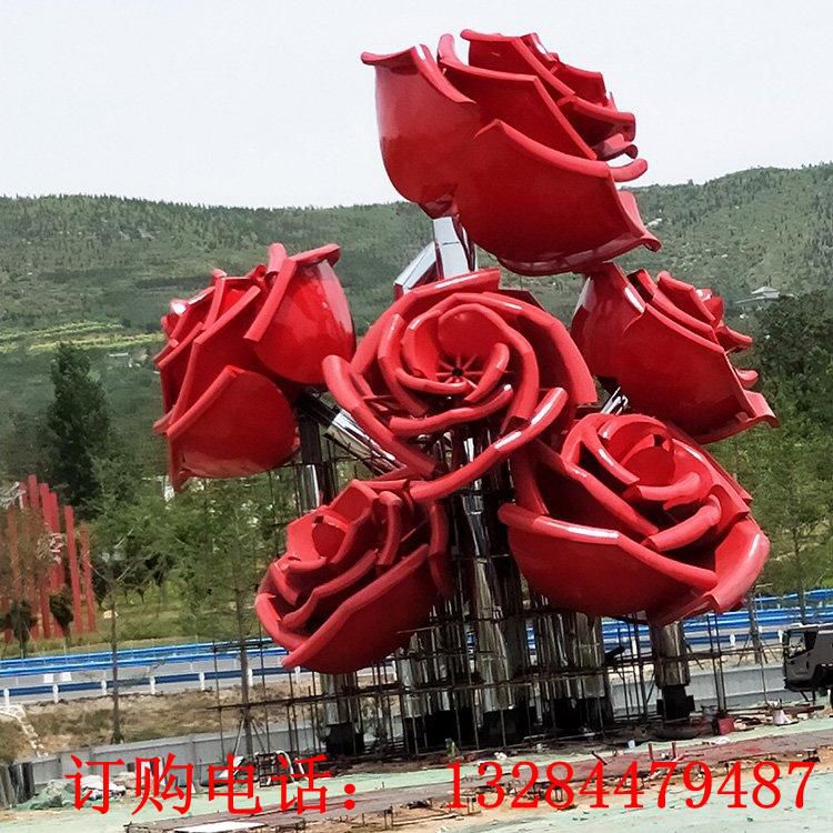 大型不锈钢玫瑰花雕塑