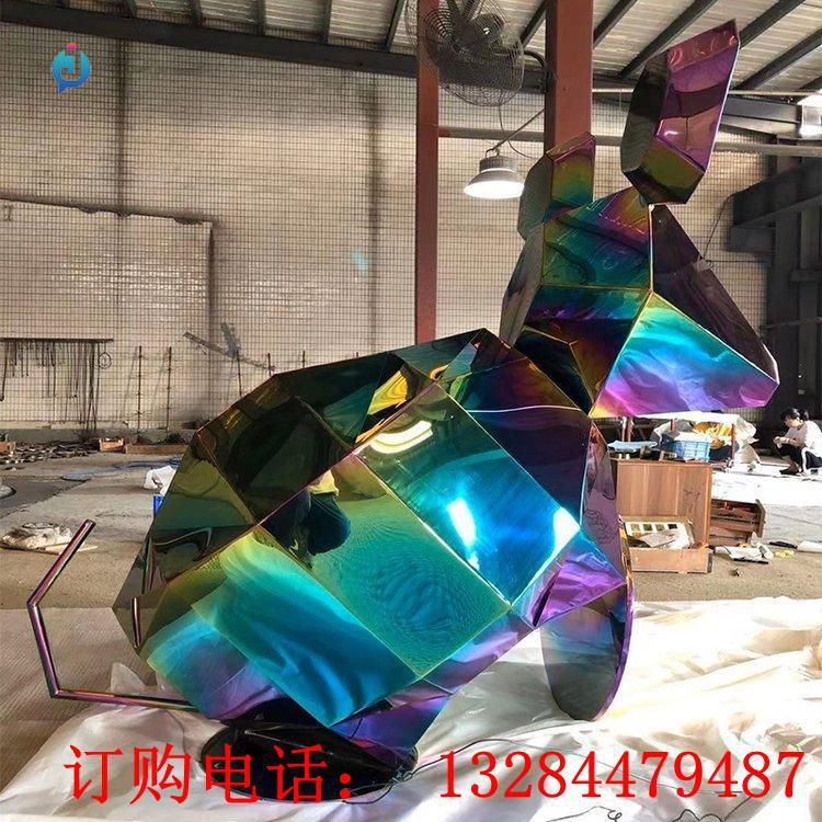 不锈钢几何龟兔雕塑