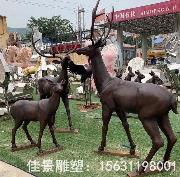 梅花鹿公园景观铜雕