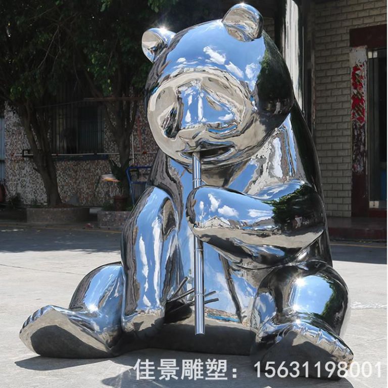 不锈钢镜面熊动物雕塑