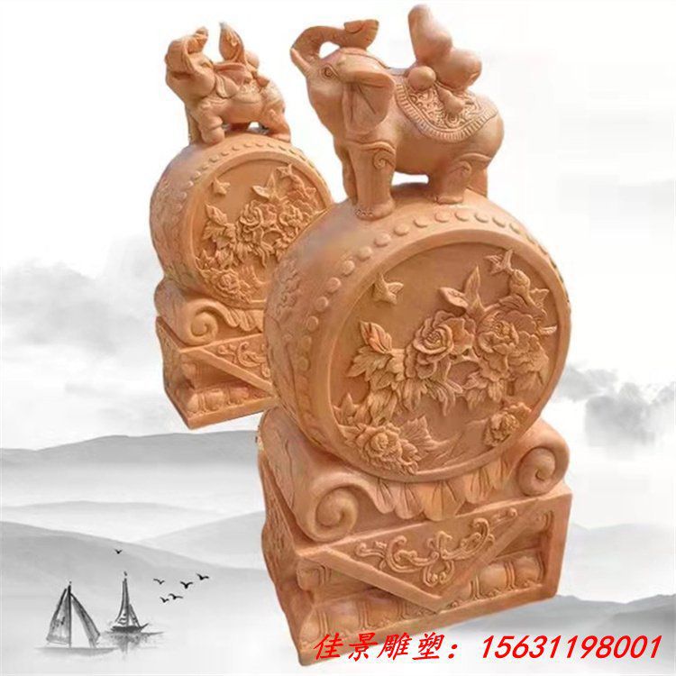 晚霞红 石雕门墩